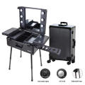 Lucky Case Professional Artist Rolling Makeup Train Case with Lights and  Stand black